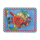 赤サンタ、クリスマス（鳥）ショウジョウコウカンチョウ磁石の服 マグネット (横)