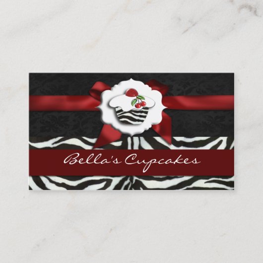 赤シックなカップケーキビジネスカード 名刺 (正面)