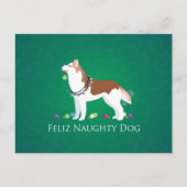 赤シベリアのハスキー犬いけなのクリスマス シーズンポストカード (正面)