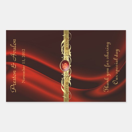 赤シルク金ゴールド結婚スクロールのワインシール 長方形シール (正面)