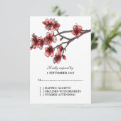 赤シンプルさくらんぼ花RSVPカード 出欠カード (スタンド正面)
