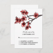 赤シンプルさくらんぼ花RSVPカード 出欠カード (正面/裏面)
