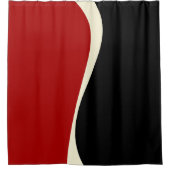 赤シンプルとクリームの波2 シャワーカーテン (正面)