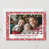 赤シンプルとティール（緑がかった色）犬の骨のパターン家族の写真 シーズンカード (正面)