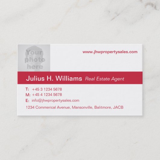 赤シンプルと白の写真赤のバック名刺 名刺 (正面)