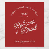 赤シンプルと白の手描き弓スケッチ結婚ズ ワインラベル (シングルラベル)