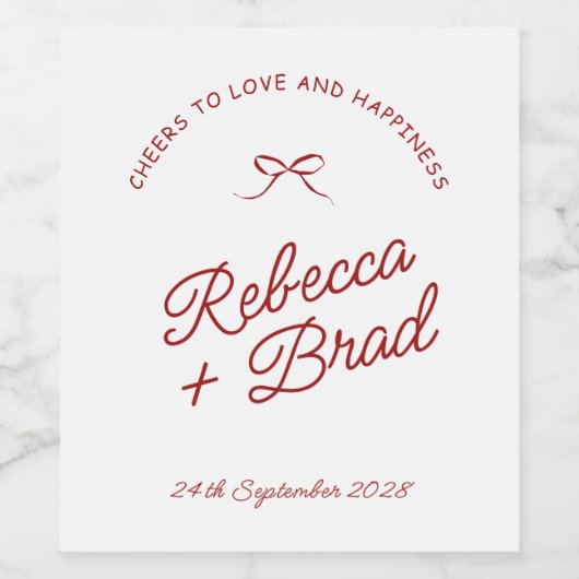 赤シンプルと白の手描き弓スケッチ結婚ズ ワインラベル (シングルラベル)