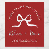 赤シンプルと白の手描き弓スケッチ結婚ズ ワインラベル (シングルラベル)