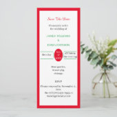 赤シンプルと緑が日パーソナライズされた付を保存 招待状 (スタンド正面)