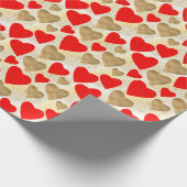 赤シンプルと金ゴールドのハートパターフェイクングリッター ラッピングペーパー (角)