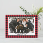 赤シンプルと黒のバッファローの格子写真クリスマス シーズンカード (スタンド正面)