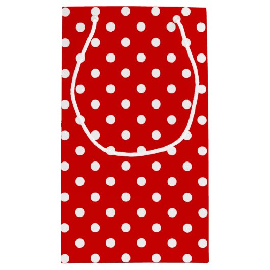 赤シンプルにシックな白水玉模様パターン スモールペーパーバッグ (裏面)