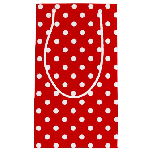 赤シンプルにシックな白水玉模様パターン スモールペーパーバッグ (正面)