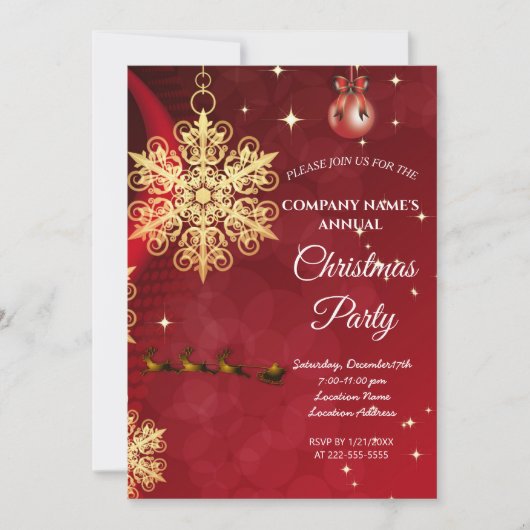 赤シンプルのクリエレガントスマスパーティの招待状 招待状 (正面)