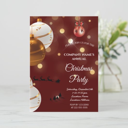 赤シンプルのクリエレガントスマスパーティの招待状 招待状 (スタンド正面)