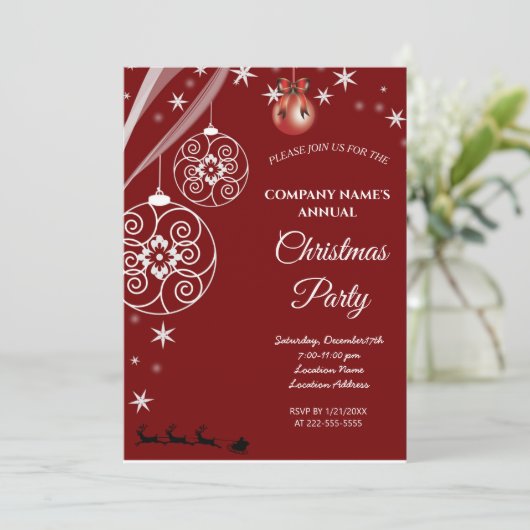 赤シンプルのクリエレガントスマスパーティの招待状 招待状 (スタンド正面)