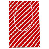 赤シンプルのシック斜め白ストライプいパターン ミディアムペーパーバッグ (正面)