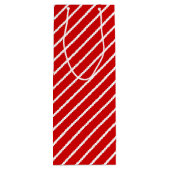 赤シンプルのシック斜め白ストライプいパターン ワインギフトバッグ (裏面)