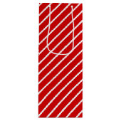 赤シンプルのシック斜め白ストライプいパターン ワインギフトバッグ (正面)