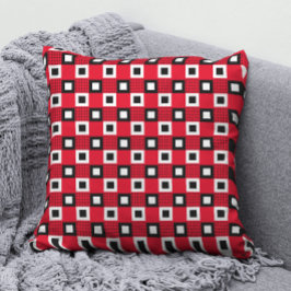 赤シンプルの白黒の幾何学的パターン クッション