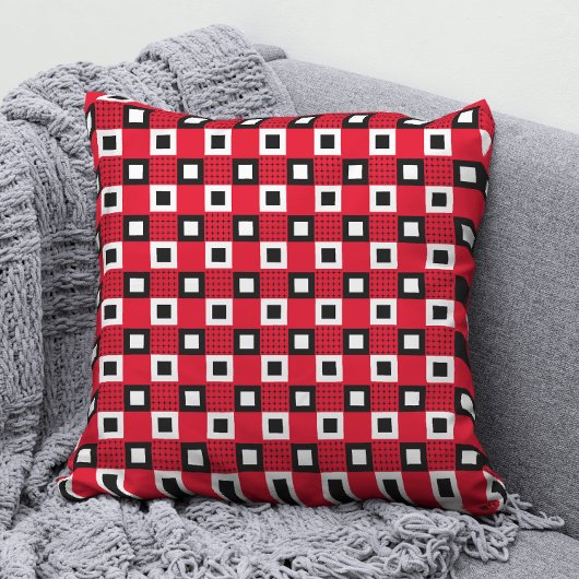 赤シンプルの白黒の幾何学的パターン クッション