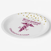 赤シンプルカドゥセウスナース卒業 ペーパープレート (アングル)