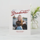 赤シンプルトレンディー大学院写真卒業 招待状 (スタンド正面)