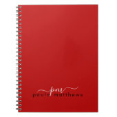 赤シンプルプロフェッショナルモノグラムイニシャルと名前 ノートブック (正面)