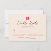 赤シンプルベージュモダンウェディングRSVPカード 出欠カード (正面)