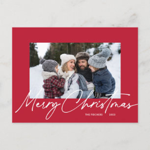 赤シンプルメリークリスマス書道写真 シーズンポストカード