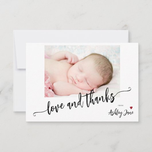 赤シンプルモダンちゃんシャワー写真の愛と感謝してい サンキューカード (正面)