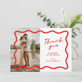 赤シンプルモダン結婚サンキューカード 案内状 (スタンド正面)