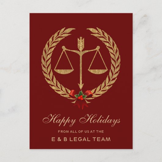 赤シンプル弁護士クリスマス シーズンポストカード (正面)