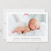 赤シンプル弓フォトクリスマスベビー 案内状 (正面)