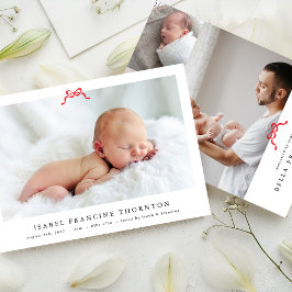 赤シンプル弓フォトクリスマスベビー 案内状