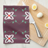 赤シンプル梅の茶ファンシータオル キッチンタオル (四つ折り)