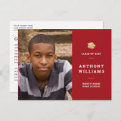 赤シンプル白の写真モダン卒業 ポストカード (正面/裏面)