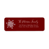 赤シンプル白エレガント雪片差出人住所 ラベル (正面)
