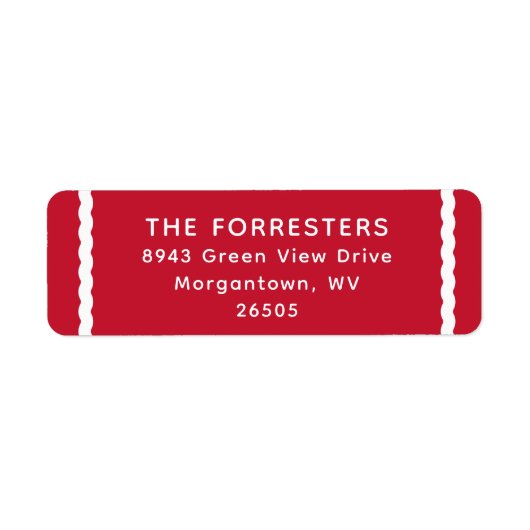 赤シンプル白ストライプ差出人住所 ラベル (正面)