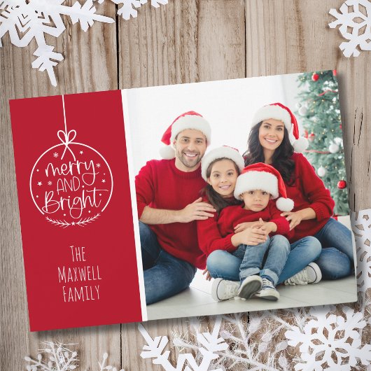 赤シンプル白フォトメリークリスマス シーズンカード