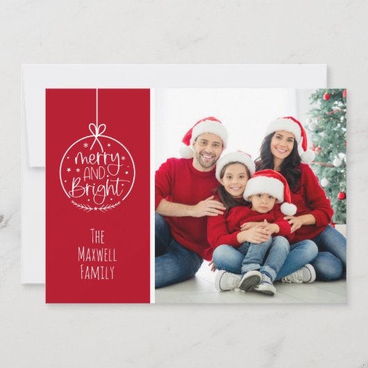赤シンプル白フォトメリークリスマス シーズンカード (正面)