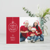 赤シンプル白フォトメリークリスマス シーズンカード (スタンド正面)