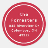 赤シンプル白ホリデー差出人住所 ラウンドシール (正面)