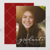 赤シンプル等卒業 案内状 (正面/裏面)