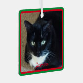 赤シンプル緑の縁どペットの写真と名前 メタルオーナメント (正面右)