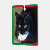 赤シンプル緑の縁どペットの写真と名前 メタルオーナメント (正面左)