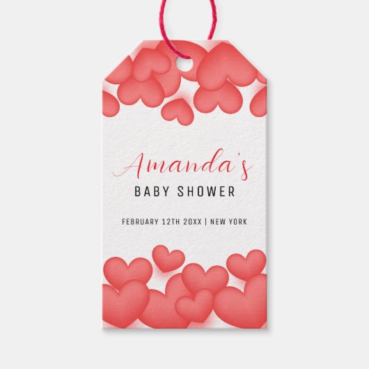 赤シンプル色の甘い赤ちゃんシャワー ギフトタグ (正面)