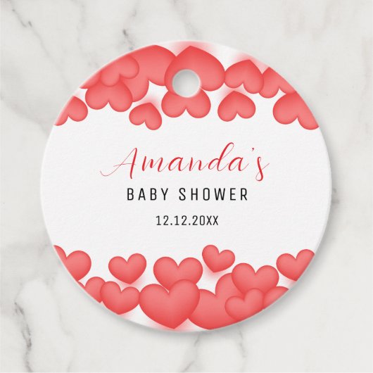 赤シンプル色の甘い赤ちゃんシャワー フェイバータグ (正面)