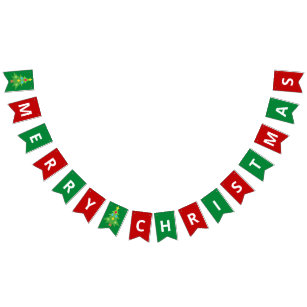 赤シンプル色   Green Merry Christmas Greetings バンティングフラッグ