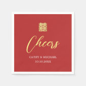 赤シンプル金ゴールドモダン中国の結婚s スタンダードカクテルナプキン (正面)